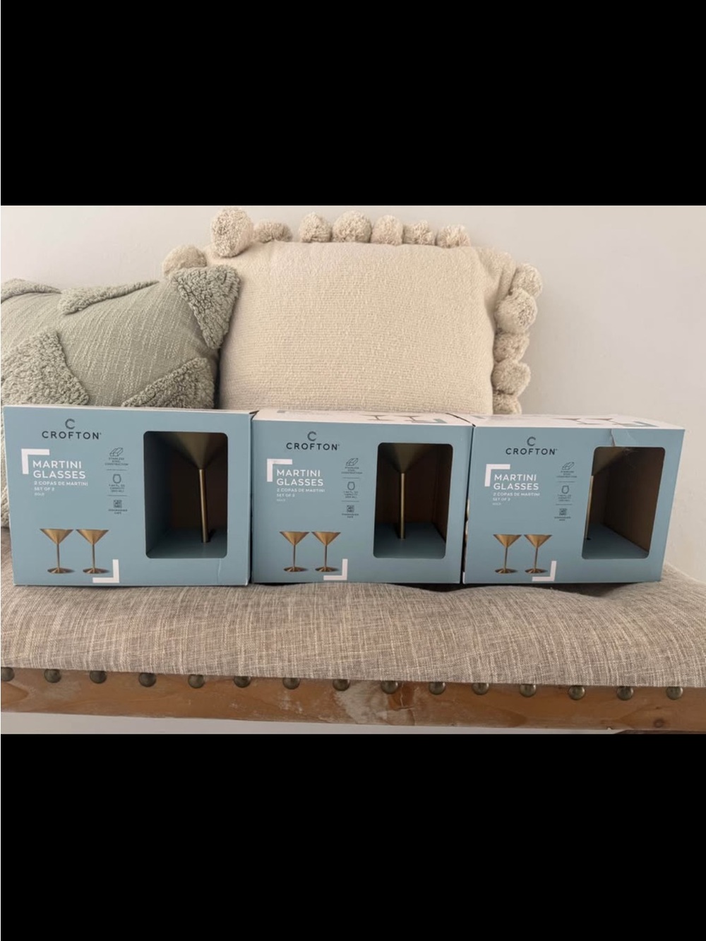 3 sets of  Gold Martini Glasses (total 6 glasses)